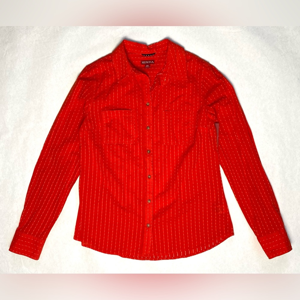 Merona Women’s Orange Long-Sleeve Button-Down Top Blouse Size S NWT